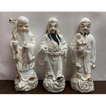 12寸白描金福绿寿